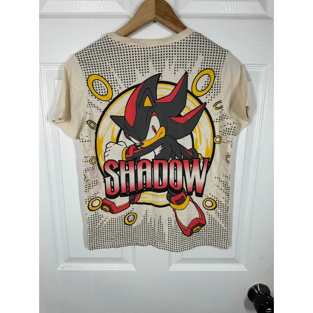 Sonic The Hedgehog T-Shirt Kids 14/16 Cream Shadow Graphic Tee Sega Halftone Dot
